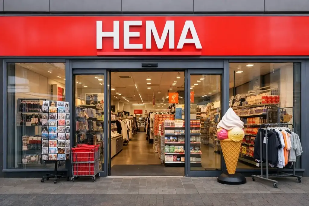 Voorkant van HEMA winkel in Den Helder met ingang en etalage