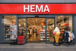 Bedrijven in Den helder Voorkant van HEMA winkel in Den Helder met ingang en etalage