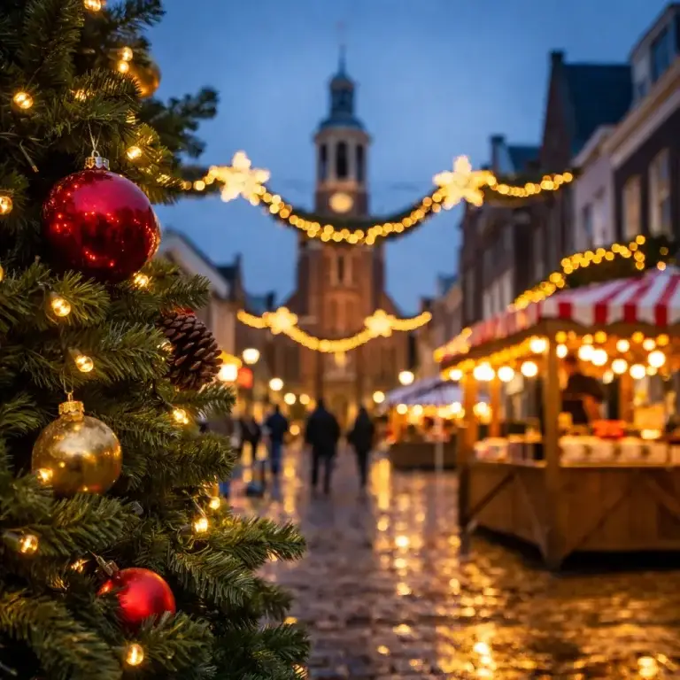 Kerstverlichting en markt in het centrum van Den Helder