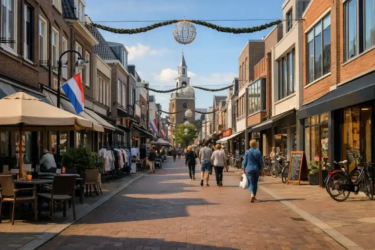 Drukke winkelstraat in het centrum van Den Helder