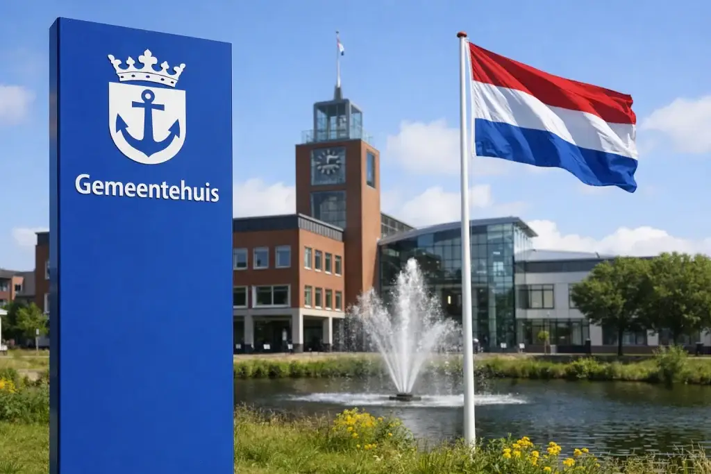 Ingang van het gemeentehuis in Den Helder overdag